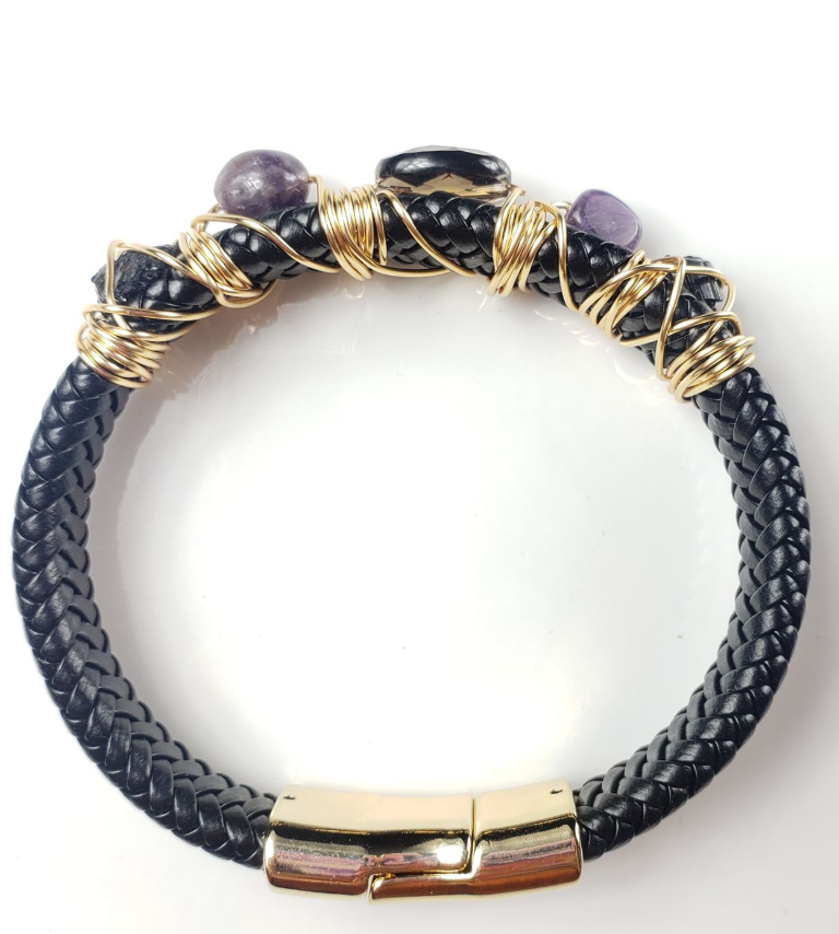 Braided Leather and Crystal Bracelet 